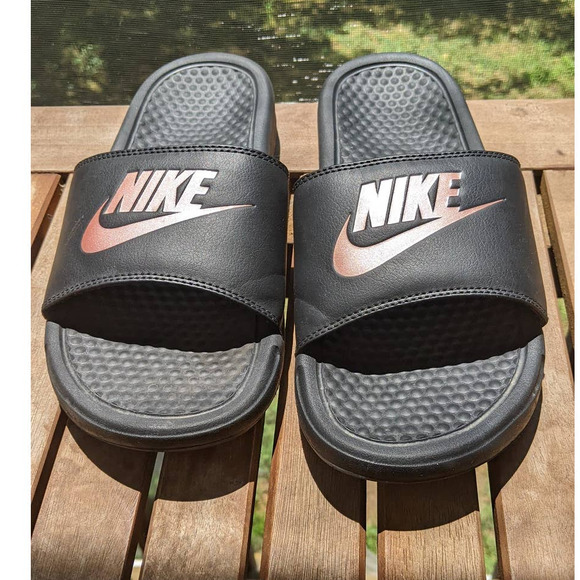 Nike Slides Women's Benassi JDI Black and Rose Gold Size 9    343881-007 - Picture 2 of 7